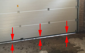 Diagram, der viser, hvordan man måler en garageportspalte